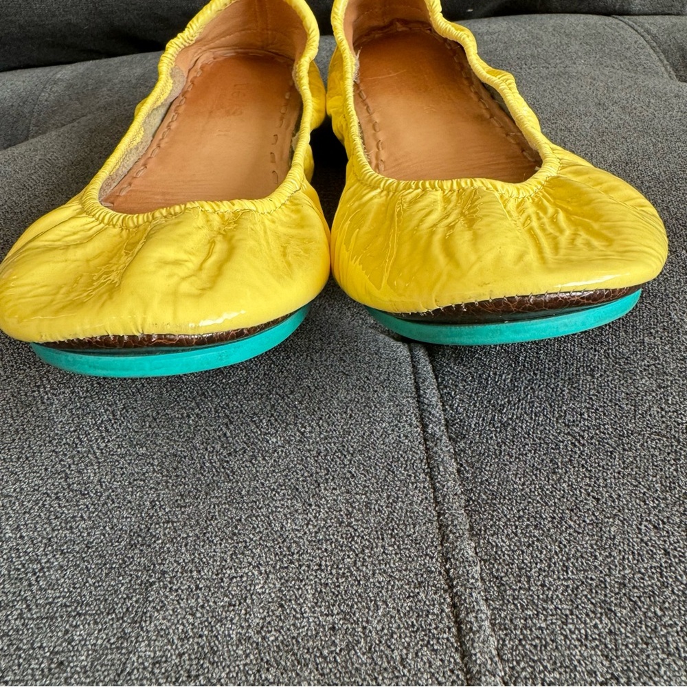 Tieks Yellow Flats with Green Soles - Picture 13 of 14